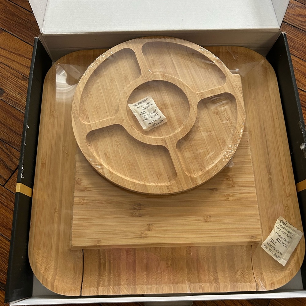 Bamboo Serving Tray and Lazy Susan Set